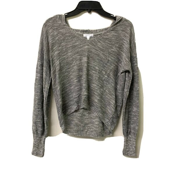 Abound Tops - Abound Womens Gray Burnout V Neck Hooded Top Long Sleeve Blouse